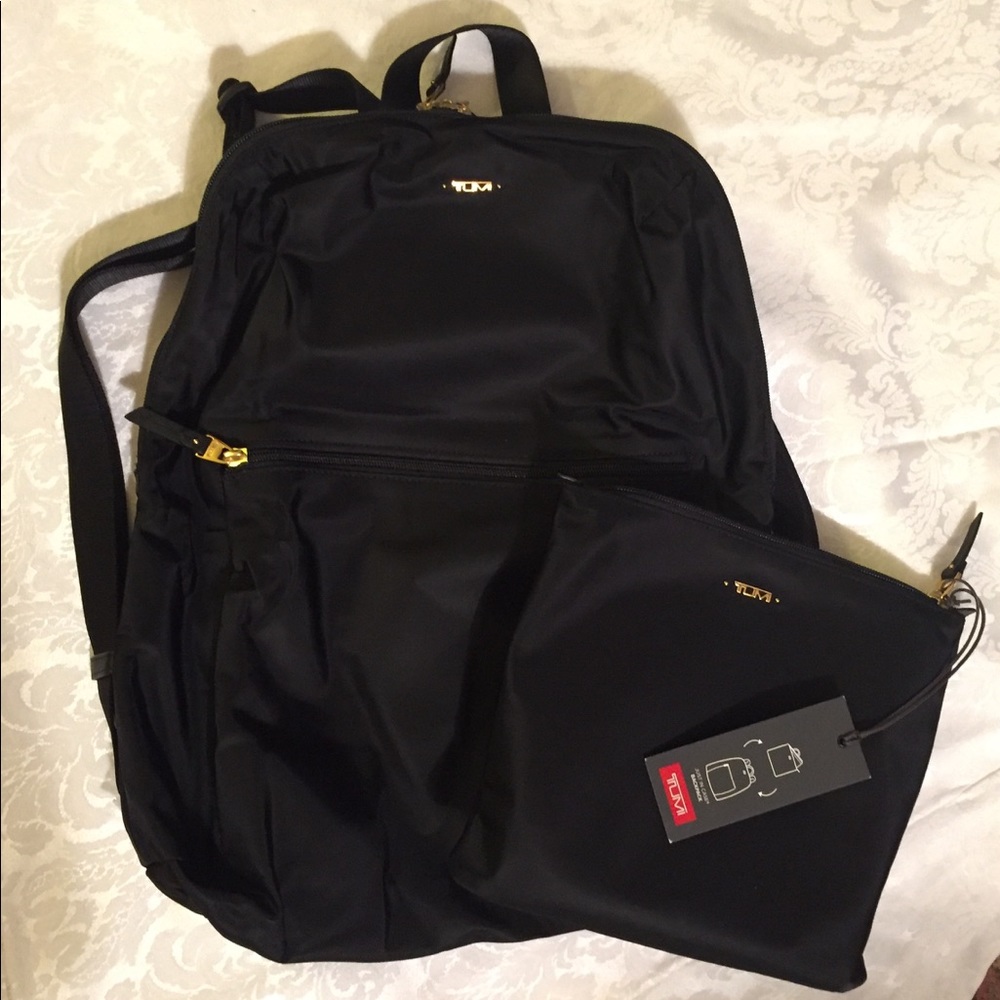 New Tumi Black Nylon Packable Backpack with Pouch